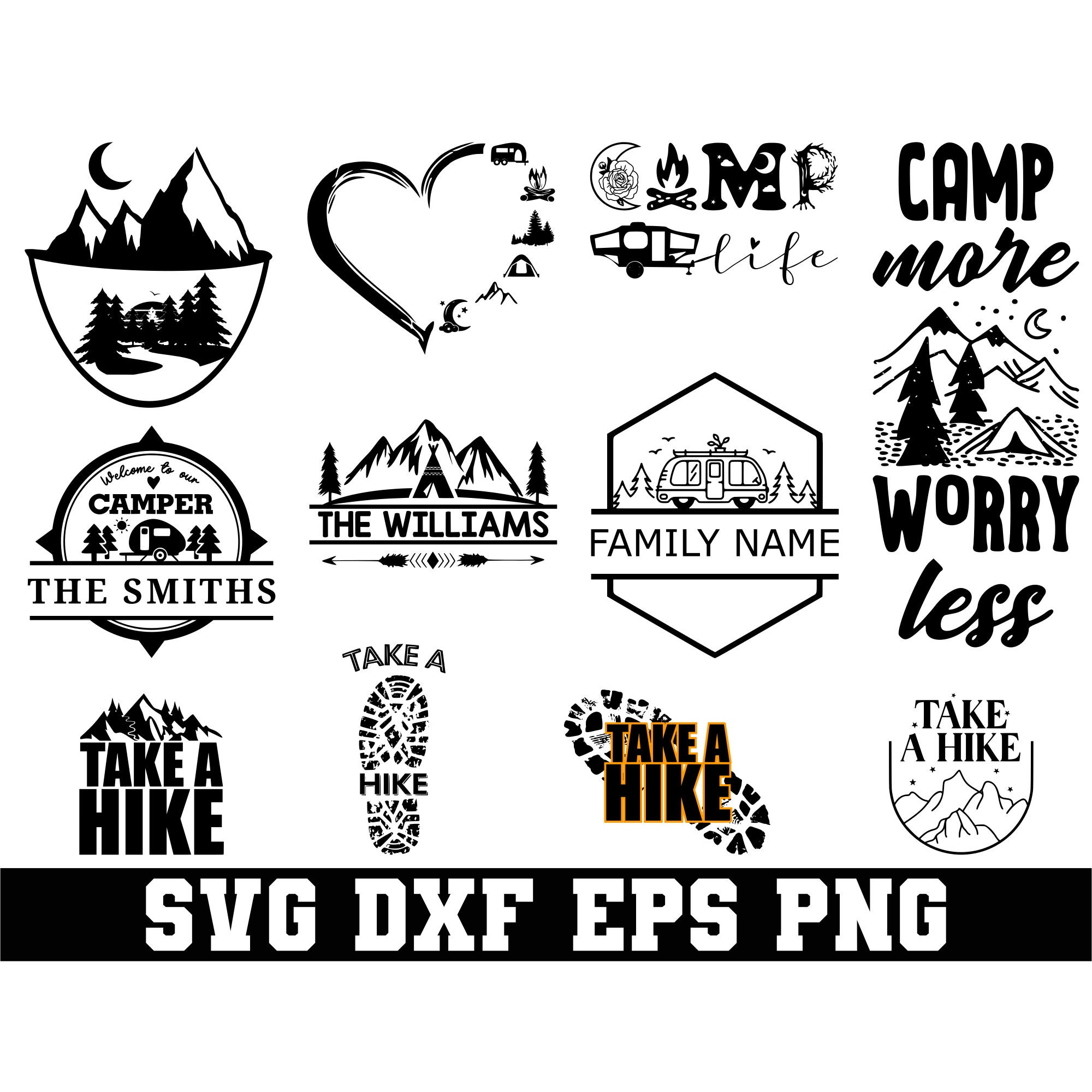 Camping SVG Bundle, Camp Life SVG, Funny Camping Svg, Take a hike Svg,  Happy Camper Svg, Love Camp Svg, Family Camp Svg