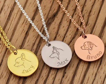 Collier de chien gravé personnalisé, collier de portrait d'animal de compagnie, collier de nom de chien.