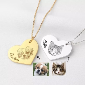 Custom Pet Portrait Name Necklace,Pet Memorial gift,Pet memorial Gift,Custom Heart Shape necklace.