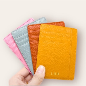 Tarjetero de cuero personalizado, billetera delgada con iniciales personalizadas, monedero con monograma y estuche para tarjetas.