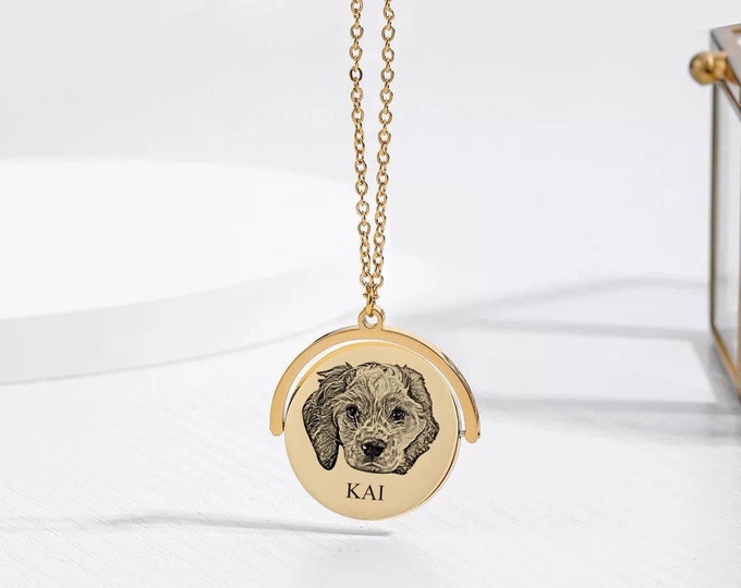 Custom Pet Photo Necklace, Pet Jewelry,Cat Necklace,Dog Necklace,Rotatable Pendant.