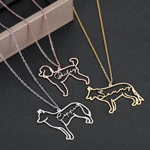 Custom Dog Necklace with Name,Animal Memorial Gift,Dog Breed Silhouette Necklace,Pet Loss keepsake.