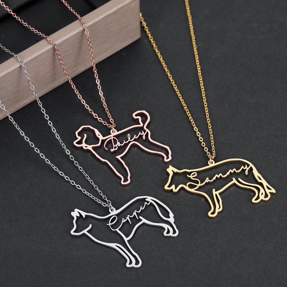 Custom Dog Necklace with Name,Animal Memorial Gift,Dog Breed Silhouette Necklace,Pet Loss keepsake.