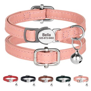 Personalized Cat Collar with Nameplate – Adjustable PU Leather Kitten Collar with Bell – Custom Engraved Pet ID Gift - Cat Collar Gift