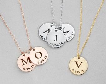 Custom Initial Necklace,Initial Disc Necklace.