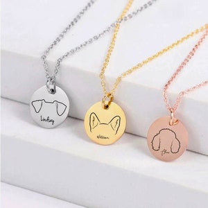 Custom Dog Ears Necklace, Pet Portrait Jewelry, Memorable Dog Breed Keepsake, Dog Name Necklace.
