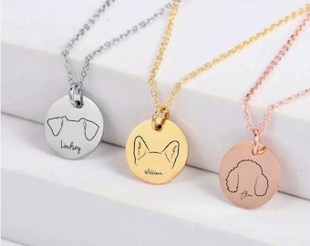 Custom Dog Ears Necklace, Pet Portrait Jewelry, Memorable Dog Breed Keepsake, Dog Name Necklace.
