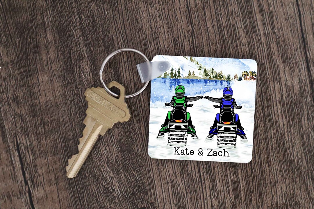 Snowmobile Couple Keychain Custom Keychain Personalized Etsy