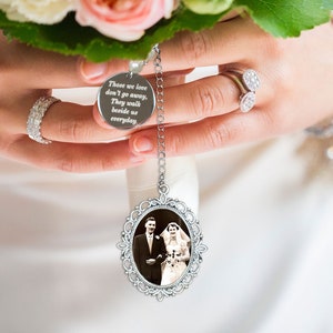 Memorial Bridal Bouquet Charm, Double sided Photo Charms,  Oval Wedding Memorial Keepsake, Flower Bouquet Photo Charm