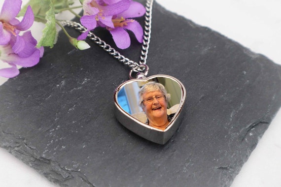 Personalized Photo Cremation Urn Necklace, Heart Memorial Ashes Pendant