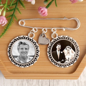 Groom&#39;s Memorial Pin,  Bouquet Charm, In Memory Photo Lapel Pin, Boutonniere memorial charm, Bridal Bouquet Pin, Shop Canada