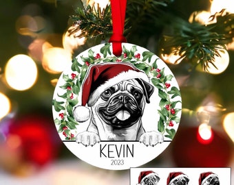Pug Ornament, 60 breed available for a Personalized Dog ornament, Custom Dog Owner Gift