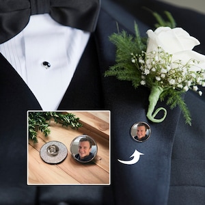 Groom&#39;s Memorial Pin,  Bouquet Charm, In Memory Photo Lapel Pin, Boutonniere memorial charm, Bridal Bouquet Pin, Shop Canada