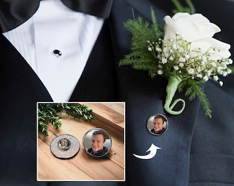 Groom's Memorial Pin,  Bouquet Charm, In Memory Photo Lapel Pin, Boutonniere memorial charm, Bridal Bouquet Pin