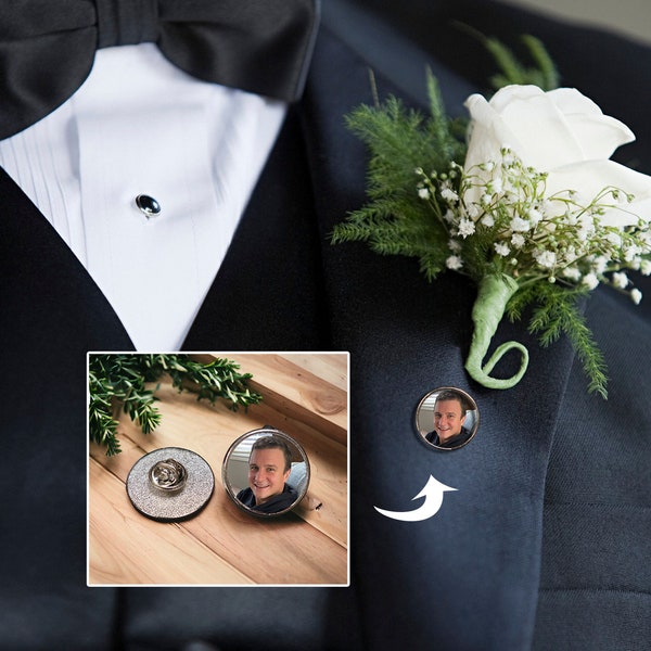 Groom's Memorial Pin,  Bouquet Charm, In Memory Photo Lapel Pin, Boutonniere memorial charm, Bridal Bouquet Pin