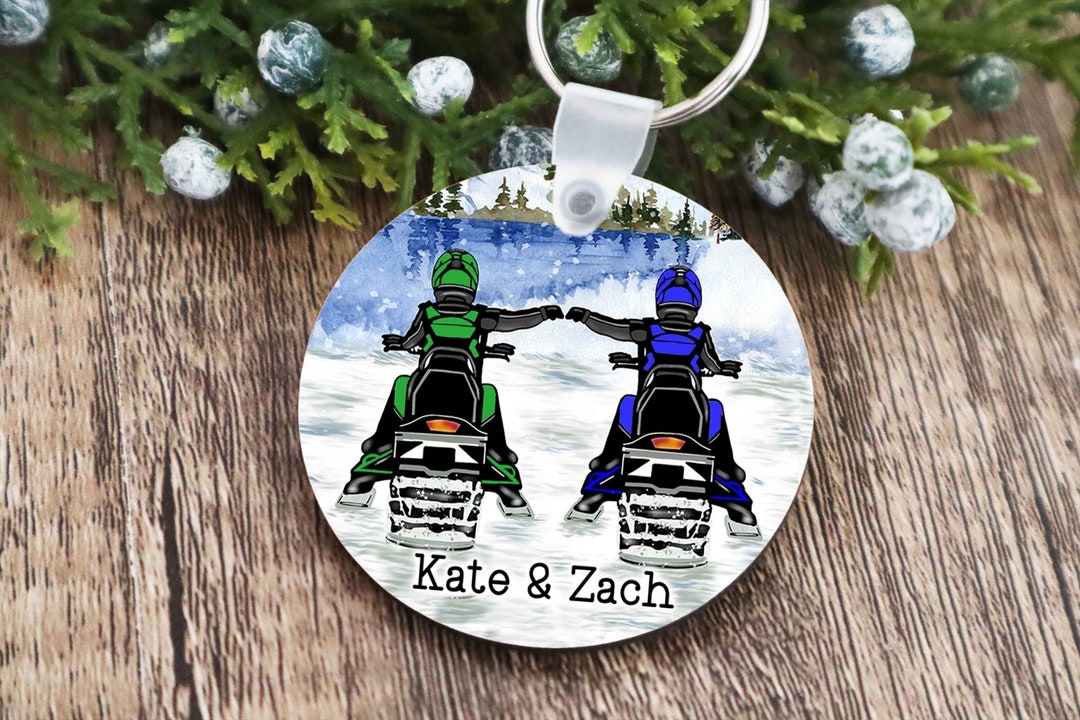 Snowmobile Couple Keychain Custom Keychain Personalized Etsy