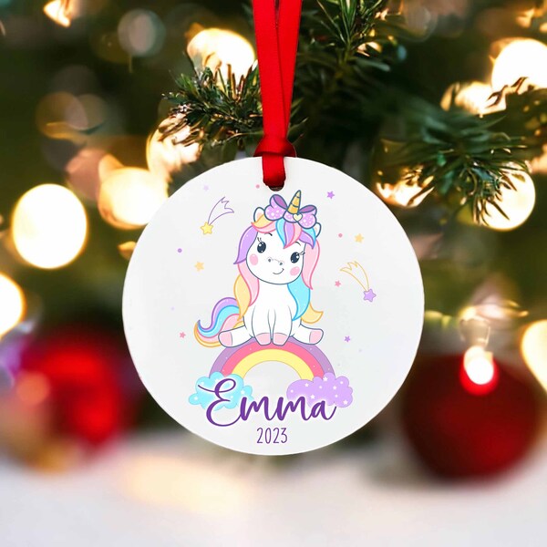 Unicorn Ornament, Personalized Christmas Ornament for kids