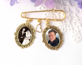 Memorial Photo Bouquet Charm, Groom's Lapel Pin, Remembrance Keepsake