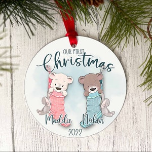 Twins First Christmas Ornament.  Baby&#39;s first  Christmas Ornament 2024, Personalized Teddy Bear Christmas Ornament