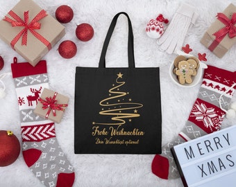 Fabric bag with Christmas motif and desired text 100% cotton jute bag