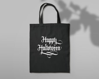 Happy Halloween fabric bag with custom text 100% cotton jute bag