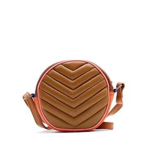 Quilted Round-Shape Leather Bag · Colorful Crossbody Bag · Recycled Leather Purse · Handmade Woman Handbag · Small Crossbody · Cute Saddle