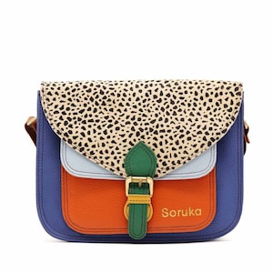 Handgefertigte Ledertasche · Geldbörse aus recyceltem Leder · Haar-auf Animal Print Schulter Frau Handtasche · Mittelgroße Crossbody Geldbörse · Schultergurt Tasche