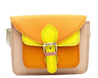 Sac en cuir recyclé coloré · Porte-monnaie en cuir recyclé fait main · Sac à main pour femme · Petit sac messager · Petit sac à bandoulière