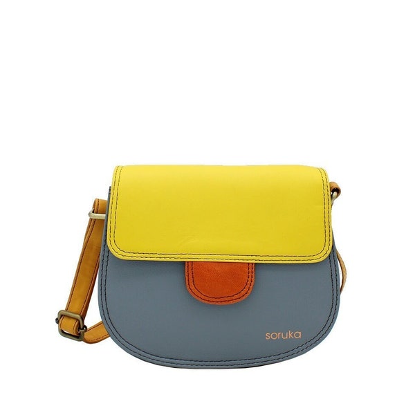 Colorful Leather Bag · Recycled Leather Purse · Colorful Woman's Handbag · Cute Shoulder Strap Bag · Small Crossbody Saddle · Petite Bag