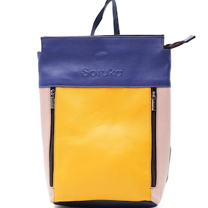 Lightweight Leather Backpack · Medium Recycled Leather Backpack · Handmade Woman Shoulder Bag · Colorful Travel Backpack · Woman Purse