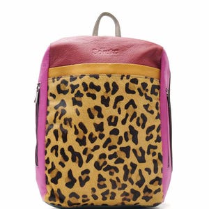 Large Leather Backpack with Animal Print · Laptop Size Backpack · Handmade Woman Shoulder Bag · Colorful Travel Backpack · Computer Bag