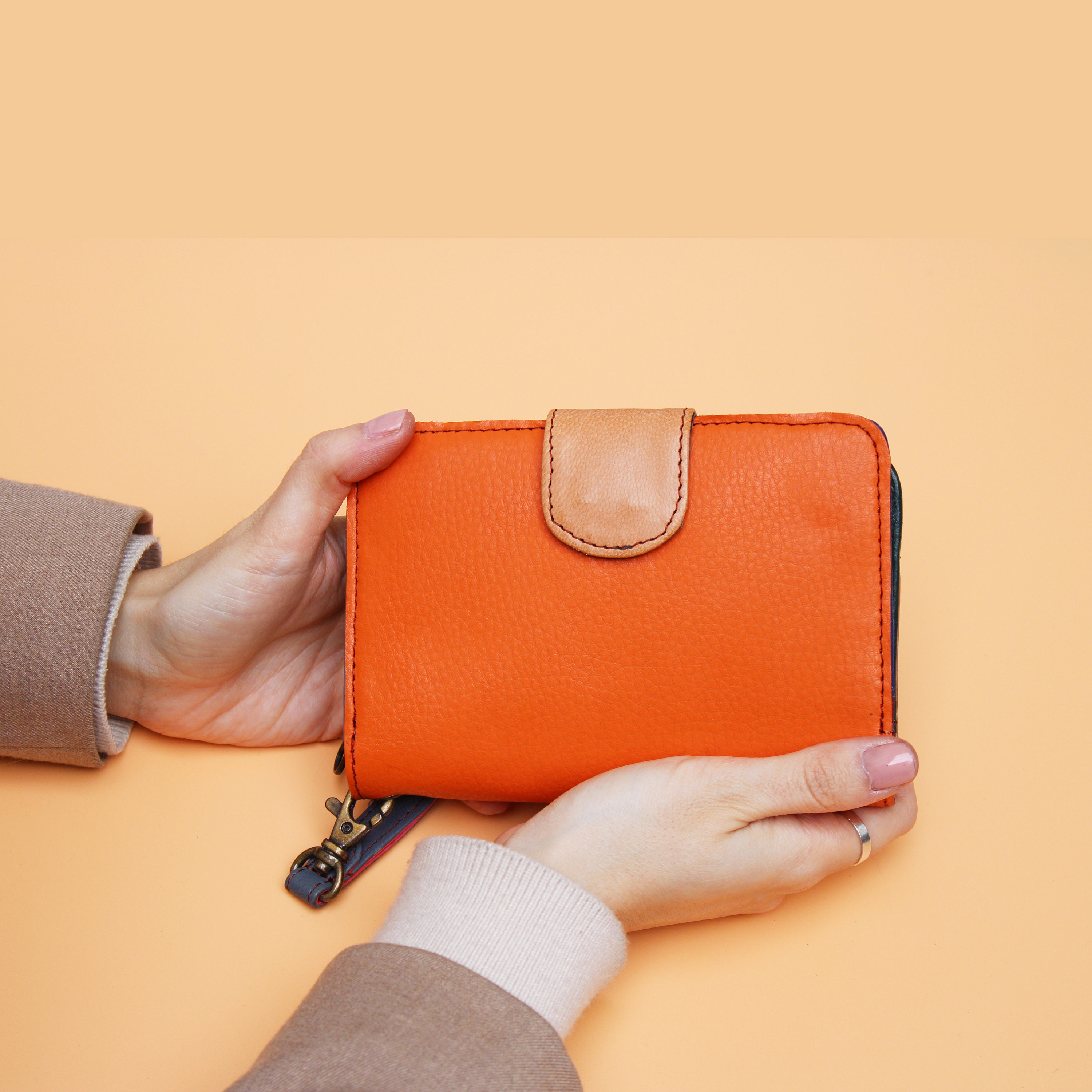 Leather Wallet Orange Handmade Women's Recycled Leather Etsy