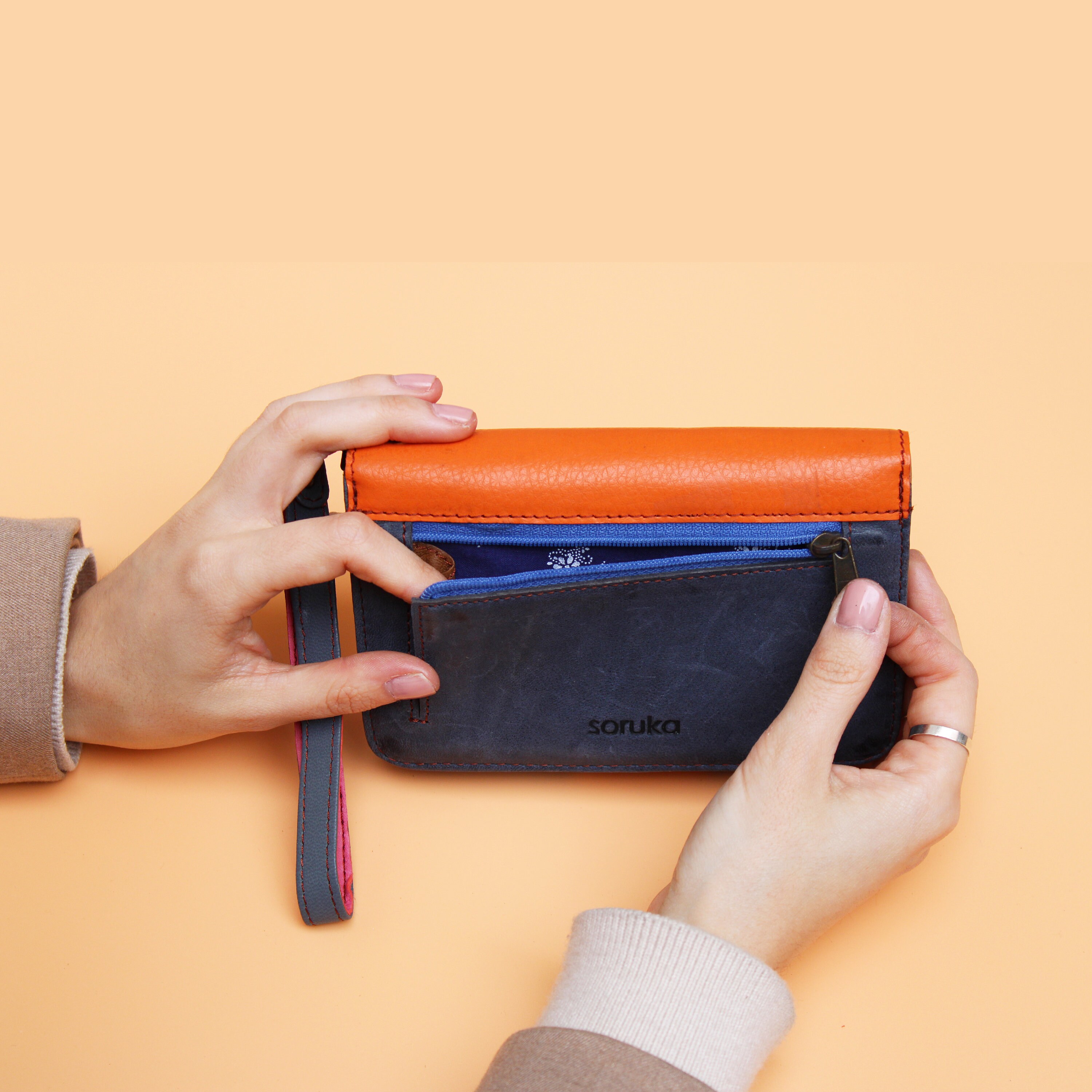 Leather Wallet Orange Handmade Women's Recycled Leather Etsy