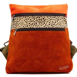 Suede Leather Backpack with Animal Print · Women’s Backpack in Recycled Leather · Handmade Woman Handbag · Colorful Backpack