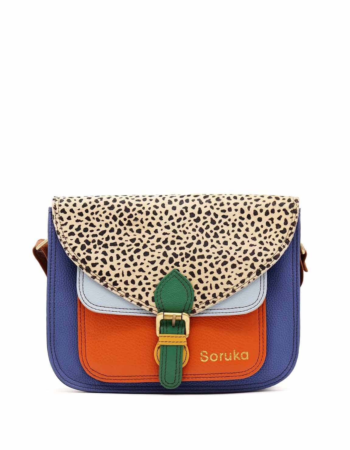 Handmade Leather Bag · Recycled Leather Purse · Hair-on Animal Print Shoulder Woman Handbag · Medium Crossbody Purse · Shoulder Strap Bag