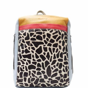 Large Leather Backpack with Animal Print · Laptop Size Backpack · Handmade Woman Shoulder Bag · Colorful Travel Backpack · Computer Bag