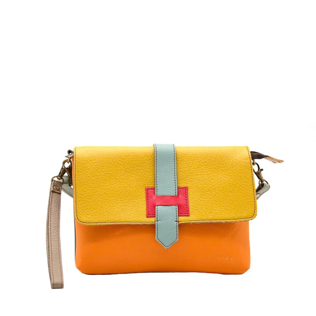 Colorful Crossbody Handbag Recycled Leather Purse Handmade Shoulder