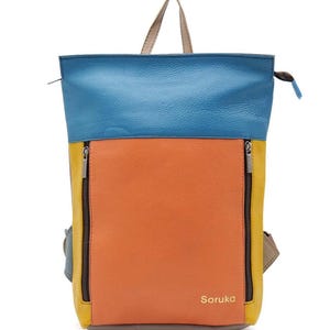 Lightweight Leather Backpack · Medium Recycled Leather Backpack · Handmade Woman Shoulder Bag · Colorful Travel Backpack · Woman Purse