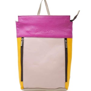 Lightweight Leather Backpack · Medium Recycled Leather Backpack · Handmade Woman Shoulder Bag · Colorful Travel Backpack · Woman Purse