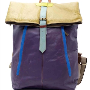 Lightweight Leather Backpack · Large Recycled Leather Backpack · Handmade Woman Bag · Colorful Travel Backpack · Large Laptop Bag