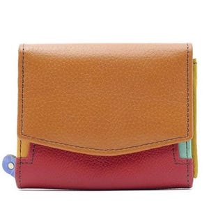 Cartera de piel hecha a mano · Monedero compacto de piel reciclada para mujer · Tarjetero pequeño y suave para mujer con compartimentos · Regalo para ella