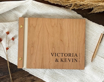 Personalized Modern Wedding Guest Book, Minimalist Wooden Guest Book for Contemporary and Elegant Weddings