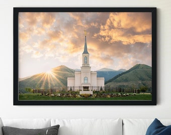 Templo de Star Valley, Wyoming - Rayo de sol - Solo impresión - Papel o lienzo - Sin marco