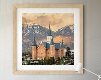 Templo del centro de la ciudad de Provo - Luz en la montaña - Sólo impresión - Papel o lienzo - sin marco