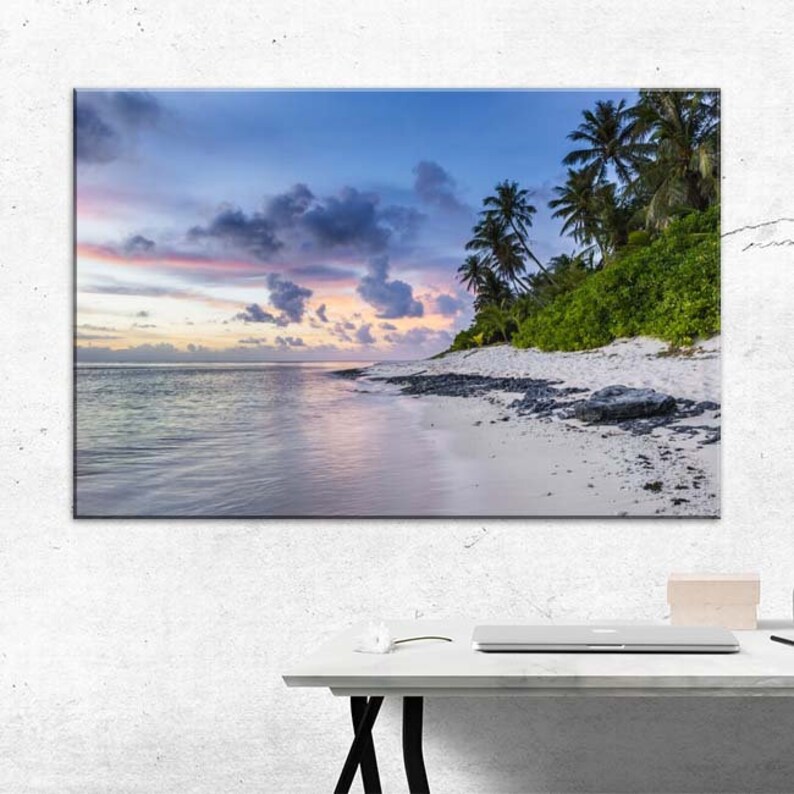 White Sand Beach With Palm Trees Canvas Wall Art Print - Etsy