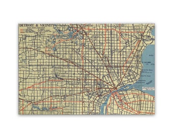 Vintage Detroit Map Wall Print