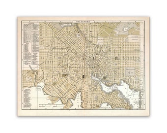 Old Baltimore Map Canvas Wall Art Print