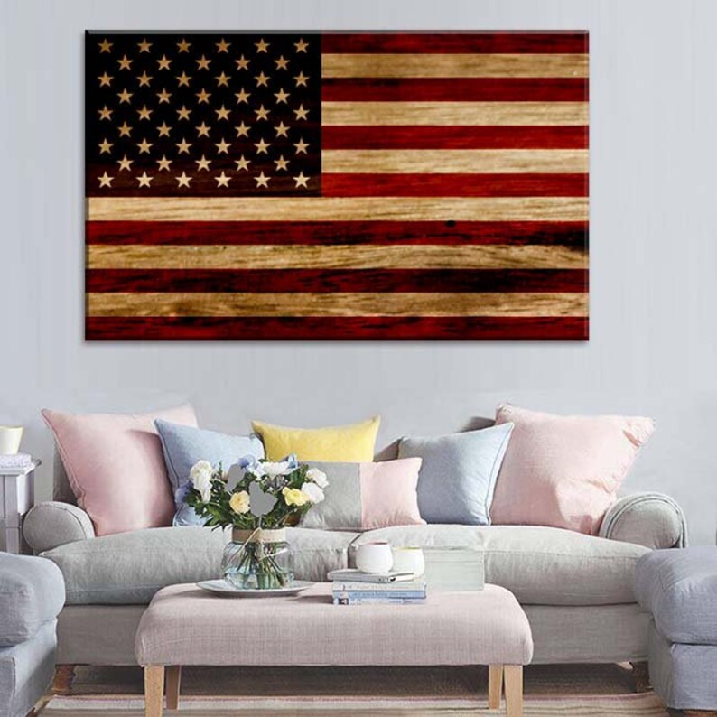 Rustic American Flag Canvas Art Print Etsy