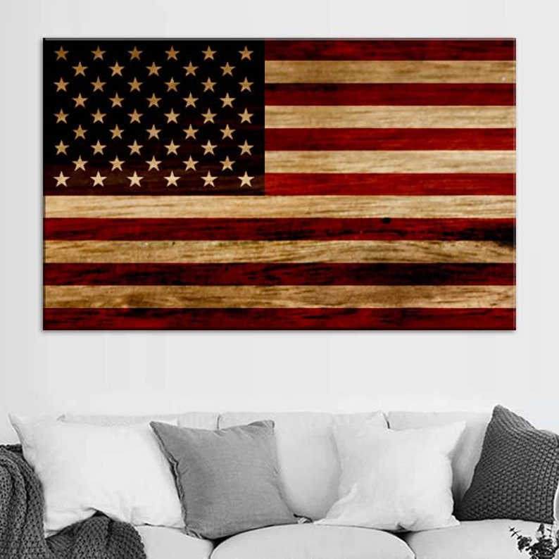 Rustic American Flag Canvas Art Print Etsy