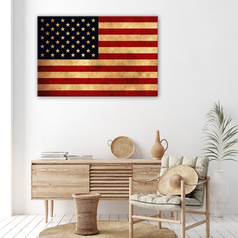 Distressed American Flag Canvas Art Print Etsy